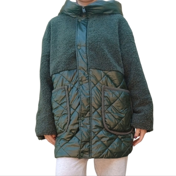 Marc New York Green Sherpa Fleece Puffer Jacket Medium - Picture 2 of 4